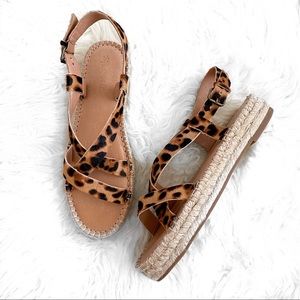 Madewell The Malia Leopard Calf Hair Leather Espadrille Strappy Sandal - 9.5